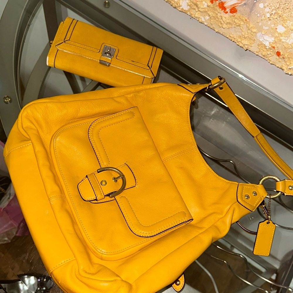 Yellow Coach bag with yellow Nine West wallet